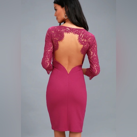 All the Stars Magenta Lace Backless Bodycon Dress- Medium - Picture 3 of 3